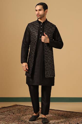Black Embroidered work Indowestern set