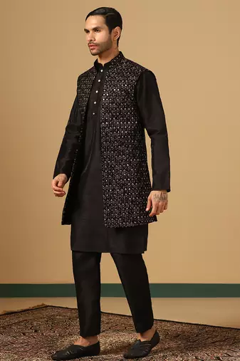 Black Embroidered work Indowestern set