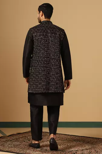 Black Embroidered work Indowestern set