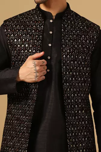 Black Embroidered work Indowestern set