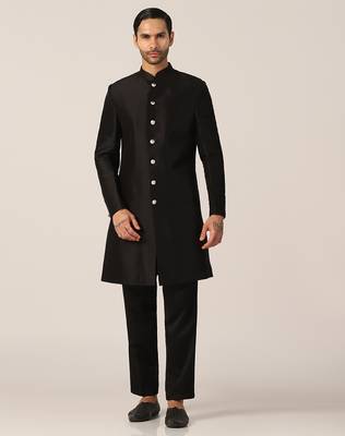 Viscose Black Sherwani Set for Events and Ceremonies 1