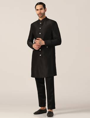 Viscose Black Sherwani Set for Events and Ceremonies 2
