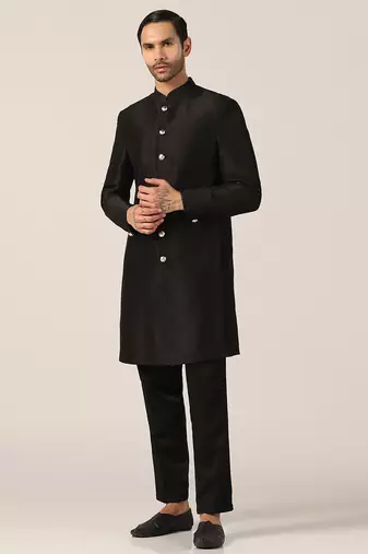 Viscose Black Sherwani Set for Events and Ceremonies