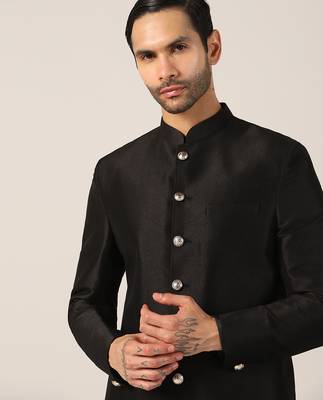 Viscose Black Sherwani Set for Events and Ceremonies 4