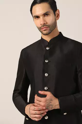 Viscose Black Sherwani Set for Events and Ceremonies
