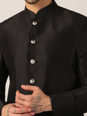 Viscose Black Sherwani Set for Events and Ceremonies 5