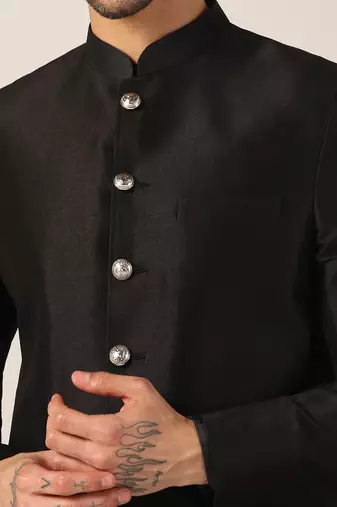 Viscose Black Sherwani Set for Events and Ceremonies