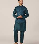 Ocean teal silk kurta pajama with regal jacket