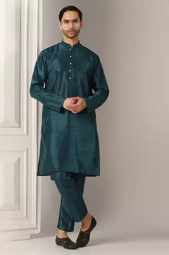 Ocean teal silk kurta pajama with regal jacket