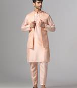Peach whisper kurta pajama with minimal jacket