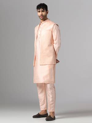 Peach whisper kurta pajama with minimal jacket 2