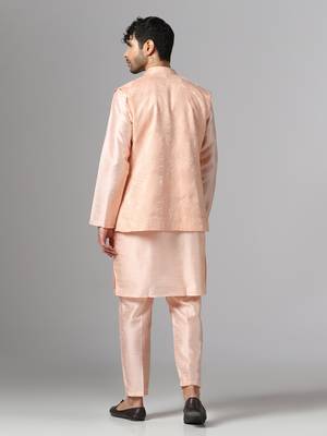 Peach whisper kurta pajama with minimal jacket 3