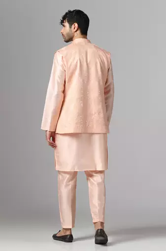 Peach whisper kurta pajama with minimal jacket