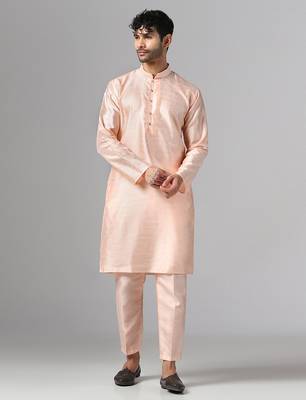 Peach whisper kurta pajama with minimal jacket 4