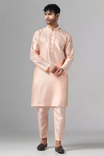 Peach whisper kurta pajama with minimal jacket