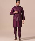 Heritage wine kurta pajama with textured nehru jacket