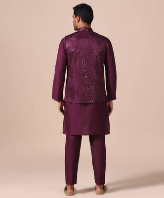 Heritage wine kurta pajama with textured nehru jacket 4
