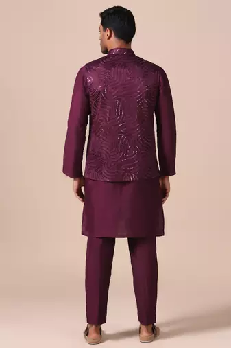Heritage wine kurta pajama with textured nehru jacket
