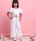 Girls' white co-ord set     front-knot top with relaxed fit trousers