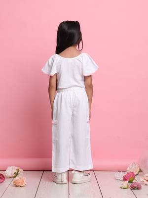 Girls' white co-ord set     front-knot top with relaxed fit trousers 4