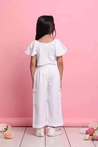 Girls' white co-ord set     front-knot top with relaxed fit trousers