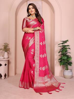 Rani Pink Color Heavy Soft Georgette Lehriya Style Saree 3