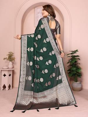 Dark Green Color Heavy Soft Georgette Lehriya Style Saree 4