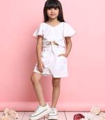 Girls' white co-ord set     front-knot top & high-waist shorts