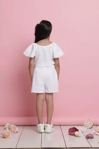 Girls' white co-ord set     front-knot top & high-waist shorts