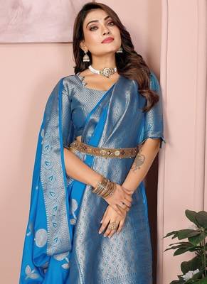 Blue Color Heavy Soft Georgette Lehriya Style Saree 1