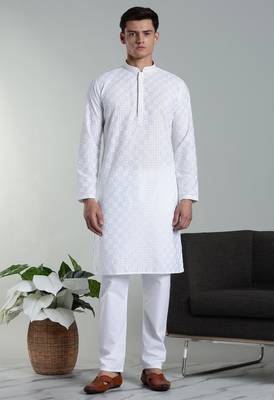 Arruga sylish white multi tone embroidery kurta pyjama set 1
