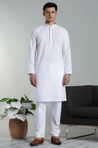 Arruga sylish white multi tone embroidery kurta pyjama set