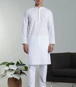 Arruga sylish white multi tone embroidery kurta pyjama set