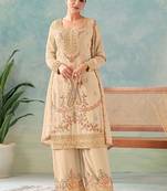 Cream chinon embroidered palazzo suit