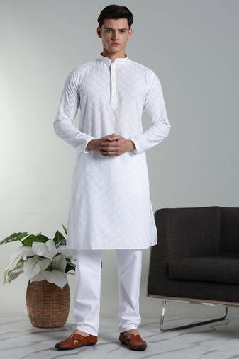 Arruga sylish white embroidery kurta pyjama set