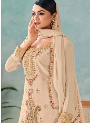 Cream chinon embroidered palazzo suit 2