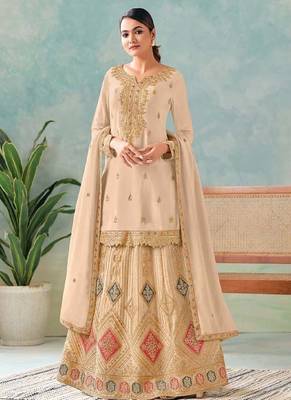 Cream chinon embroidered palazzo suit 1