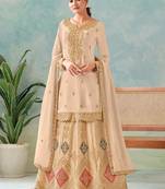 Cream chinon embroidered palazzo suit