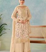 Cream chinon embroidered palazzo suit