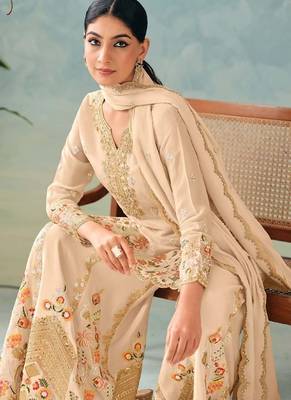 Cream chinon embroidered palazzo suit 2