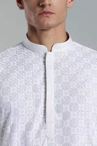 Arruga sylish white multi tone embroidery kurta pyjama set