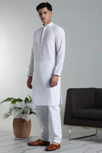 Arruga sylish white embroidery kurta pyjama set