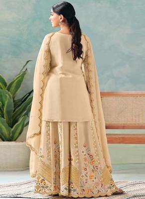 Cream chinon embroidered palazzo suit 3