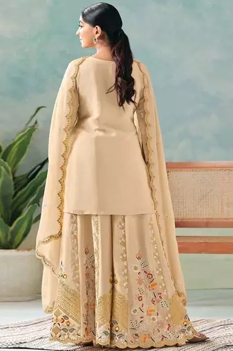 Cream chinon embroidered palazzo suit
