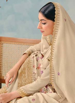 Cream chinon embroidered palazzo suit 2