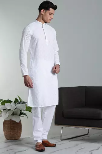 Arruga sylish white embroidery kurta pyjama set