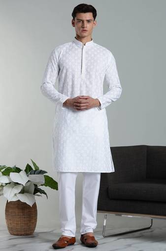 Arruga sylish white multi tone embroidery kurta pyjama set