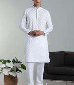 Arruga sylish white multi tone embroidery kurta pyjama set