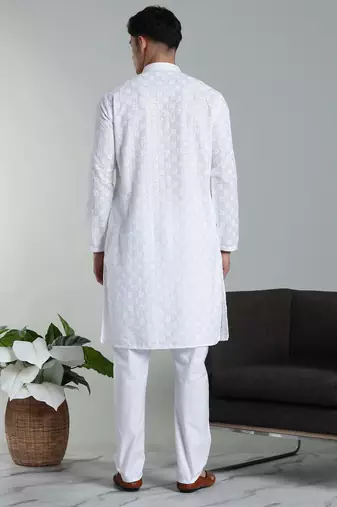 Arruga sylish white multi tone embroidery kurta pyjama set