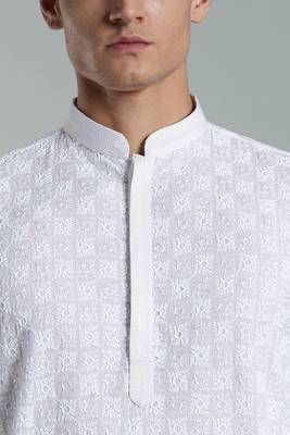 Arruga sylish white multi tone embroidery kurta pyjama set 4